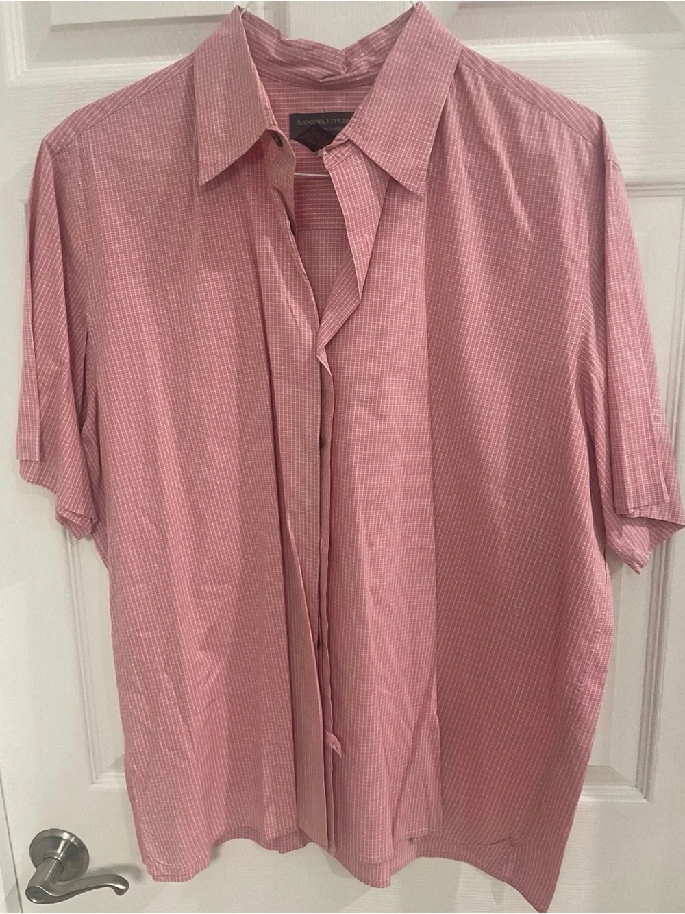 Banana Republic Men's Pink Micro-Stripe Short-Sleeve Button-Down Shirt